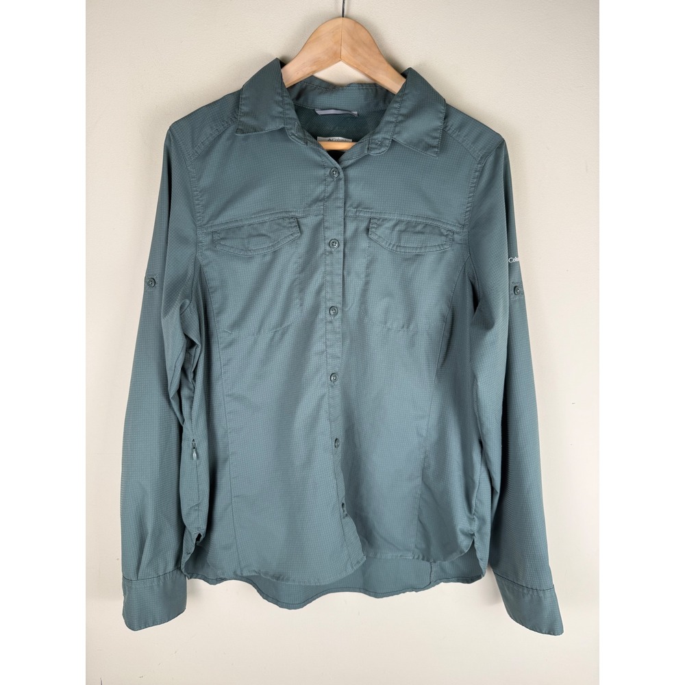 Columbia Women's Omni Shade Green Long Sleeve Hiking Shirt XL1279 Vented Size LG